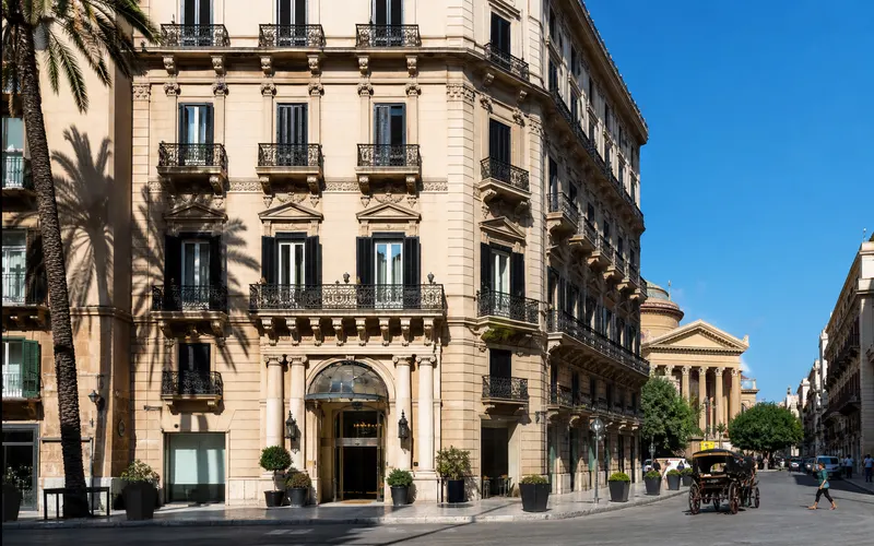 AI-generated realistic daylight view inspired by Grand Hotel Wagner in Palermo
