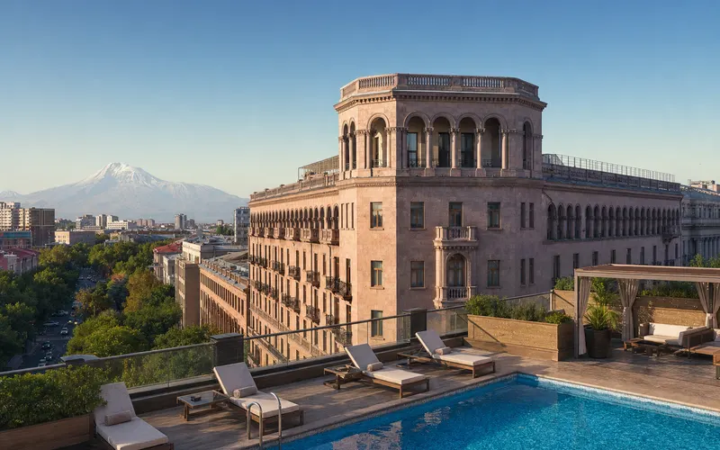 AI-generated realistic daylight view of Grand Hotel Yerevan in Yerevan, Armenia