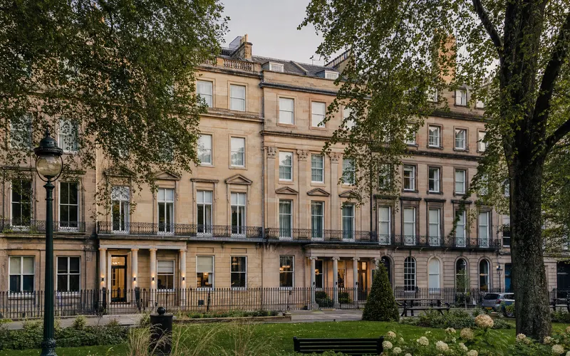 AI-generated realistic daylight view of Kimpton Blythswood Square Hotel and Spa in Glasgow
