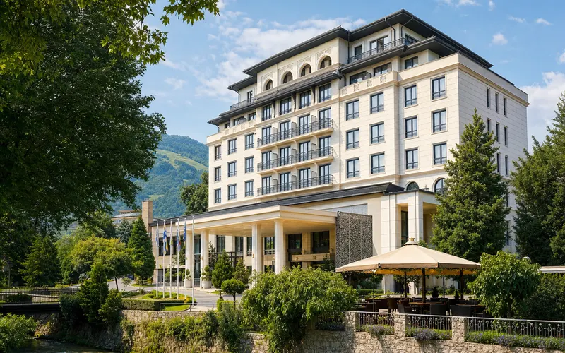 AI-generated realistic daylight view of Malak Regency Hotel in Sarajevo, Bosnia and Herzegovina