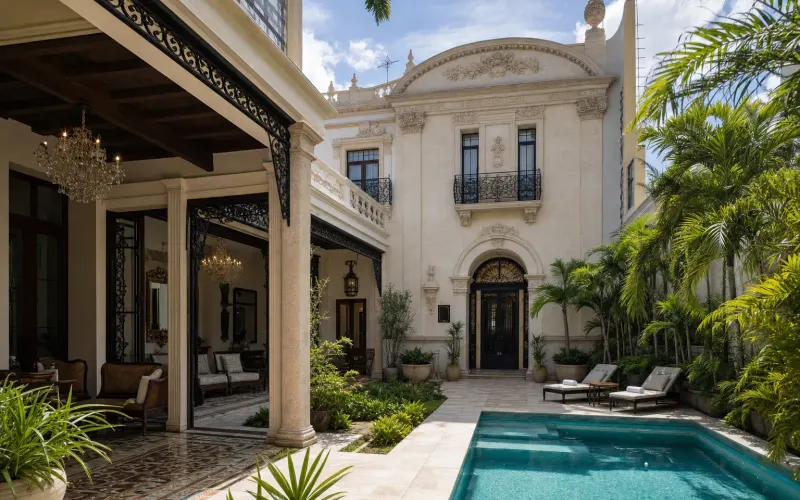 AI-generated realistic daylight view of Mansion Merida Boutique Hotel in Merida, Mexico