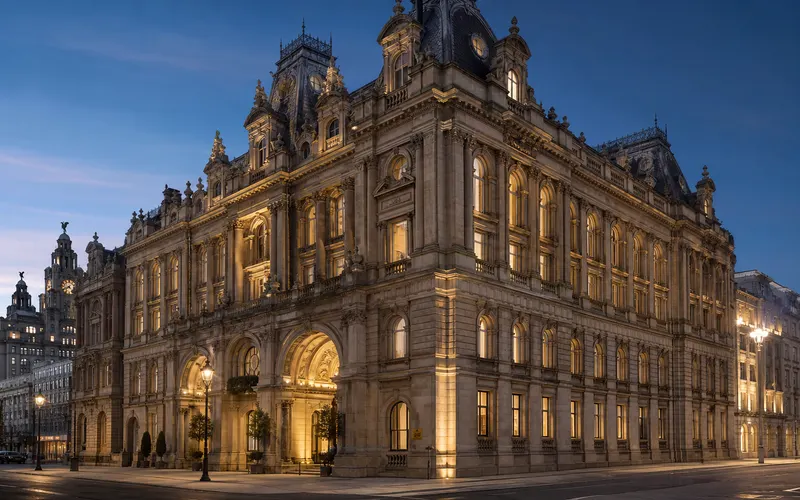 AI-generated editorial dusk view of Municipal Hotel Liverpool, MGallery in England