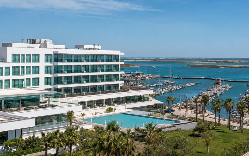 AI-generated realistic daylight view of Real Marina Hotel & Spa in Olhao, Portugal