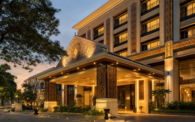 AI-generated editorial dusk view of The Royal Surakarta Heritage - Handwritten Collection in Solo, Indonesia