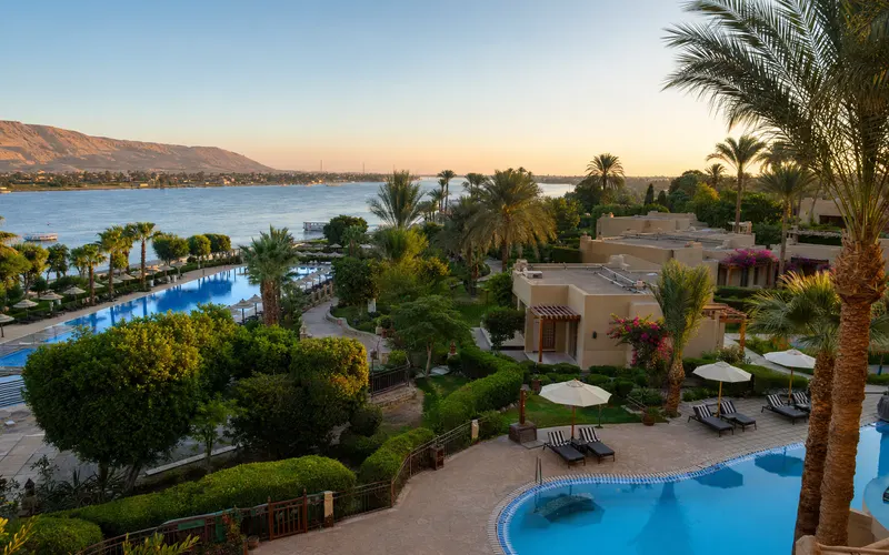 AI-generated realistic daylight view of Steigenberger Resort Achti in Luxor, Egypt