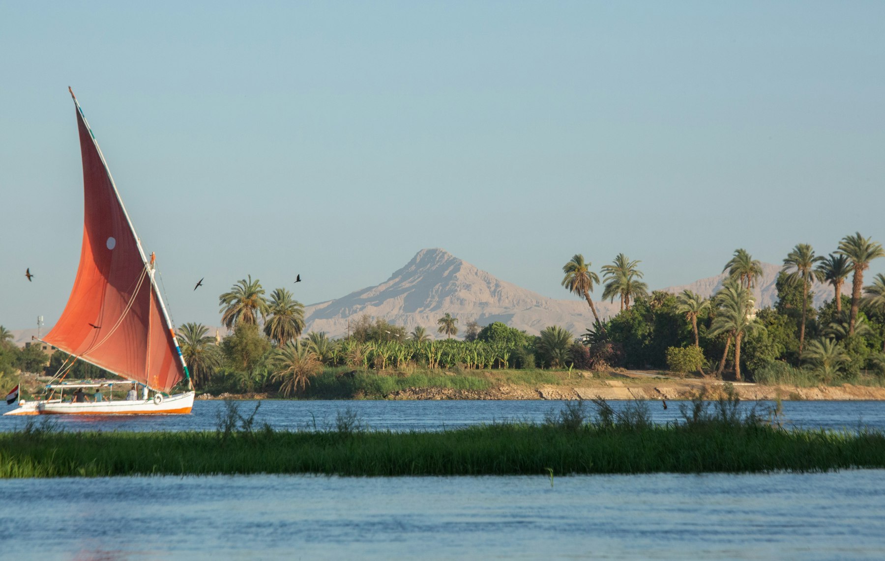 Felucca sailing on the Nile River in Luxor